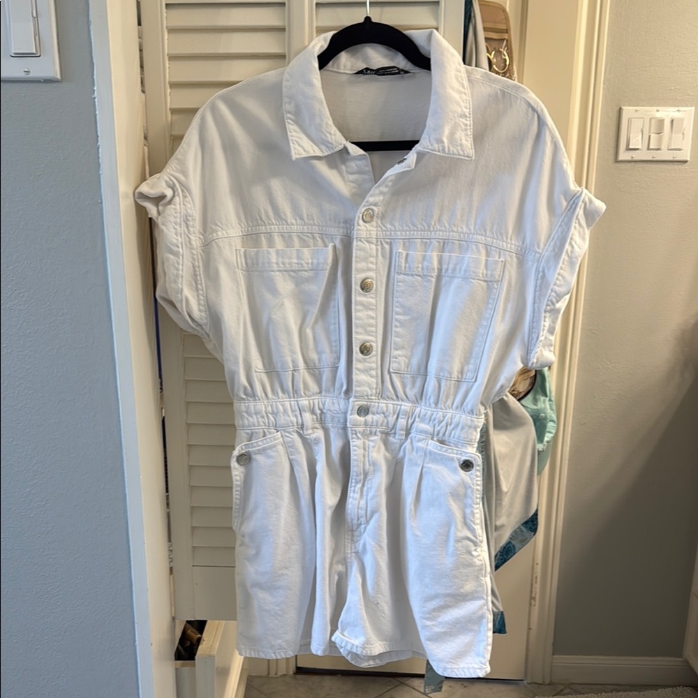 White Button-Up denim Romper size M